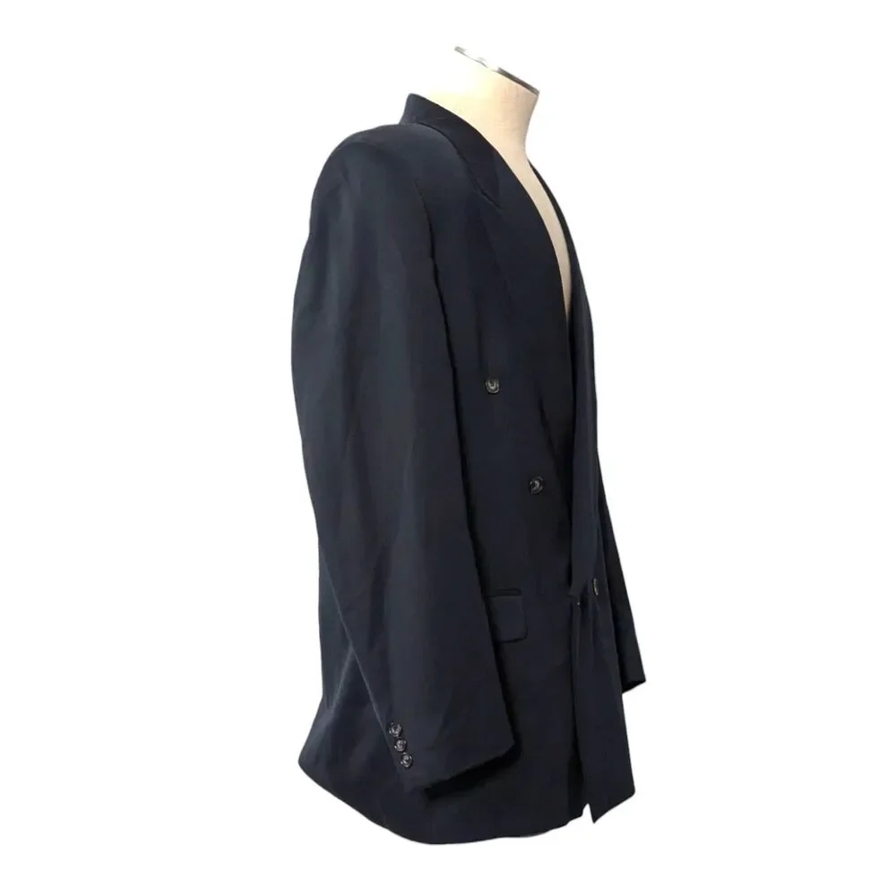 VTG Enrico Canali 44L Blazer Sport Coat Double Breasted Blue Black Designer EUC